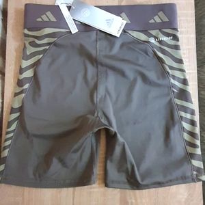 Adidas sports spandex work out short shorts green and animal print new with tags
